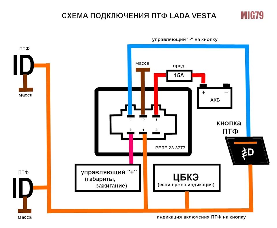 Подключение св. Реле противотуманных фар 23.3777 схема подключения. Схема подключения противотуманок на Весту.