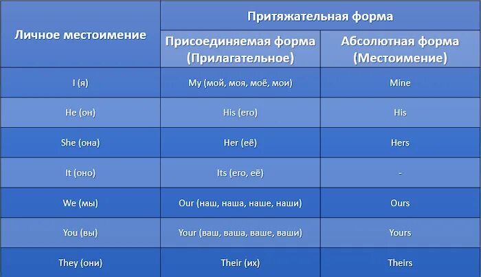 Подберите притяжательное местоимение