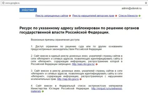 Единый реестр запрещенных сайтов роскомнадзора