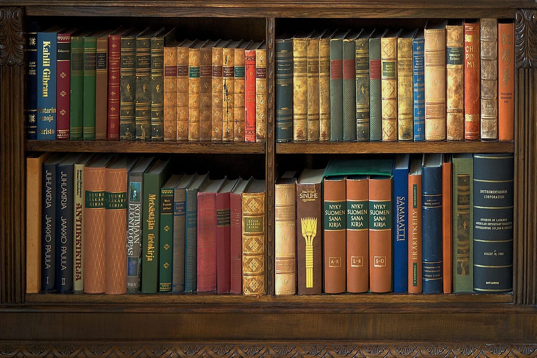 На книжной полке стоят книги