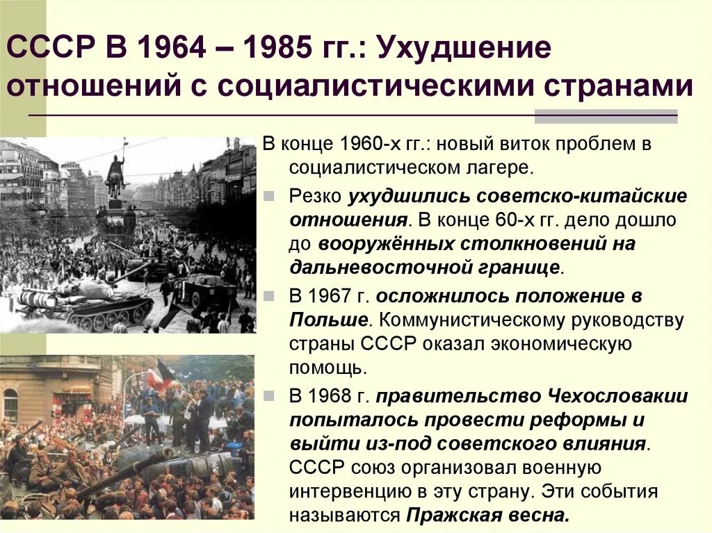 Противостояние капиталистического и социалистического лагеря стран. Проблемы Социалистического лагеря. СССР И страны социализма 1964-1985. СССР И социалистические страны кратко. Отношения с социалистическими странами.