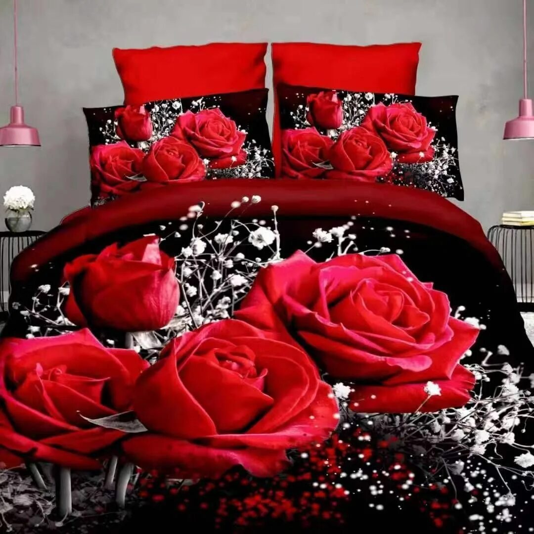 Комплекты 5 д. Altinbasak сатин 3д Rose. КПБ сатин красные розы. Комплект постельного белья с розами. Постельное белье с позами.