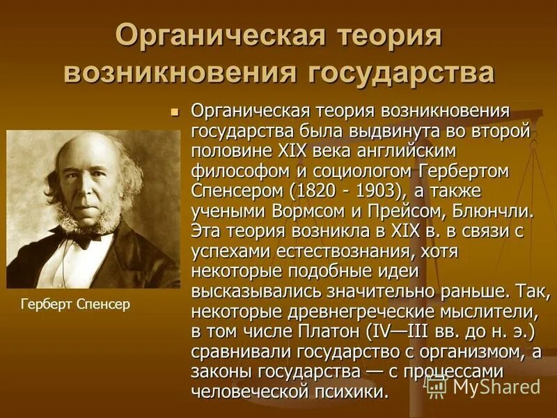 Время возникновения теории. Герберт Спенсер органическая теория. Теория происхождения государства органическая теория. Г Прейс органическая теория происхождения государства. Органическая теория представители.