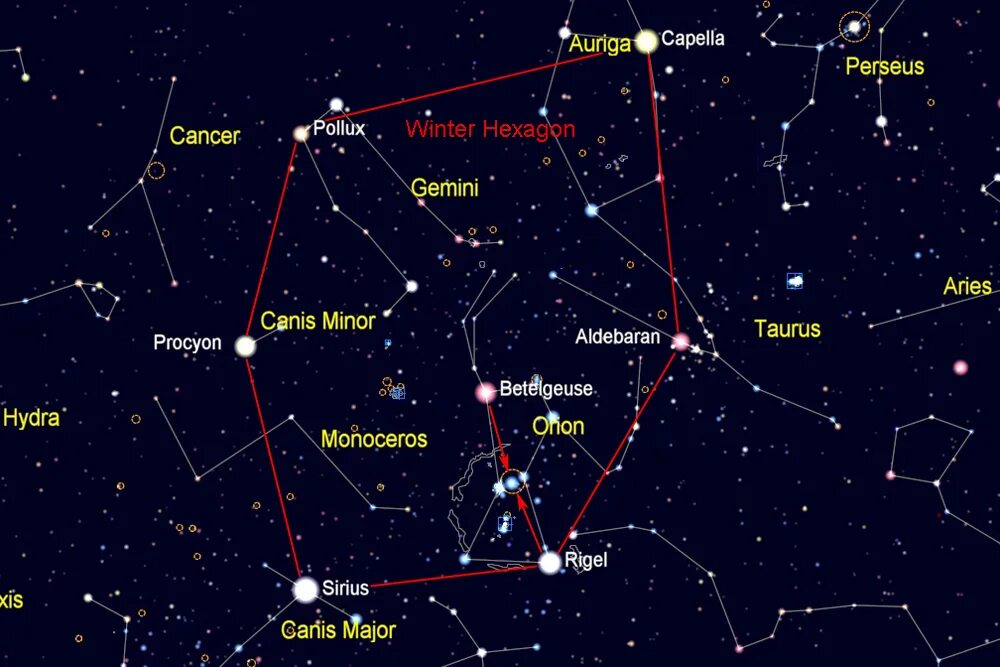 Сириус звезда какого созвездия. Сириус капелла Кастор. Бетельгейзе в созвездии Ориона. Бетельгейзе звезда в созвездии. Звезда Процион на карте звездного неба.