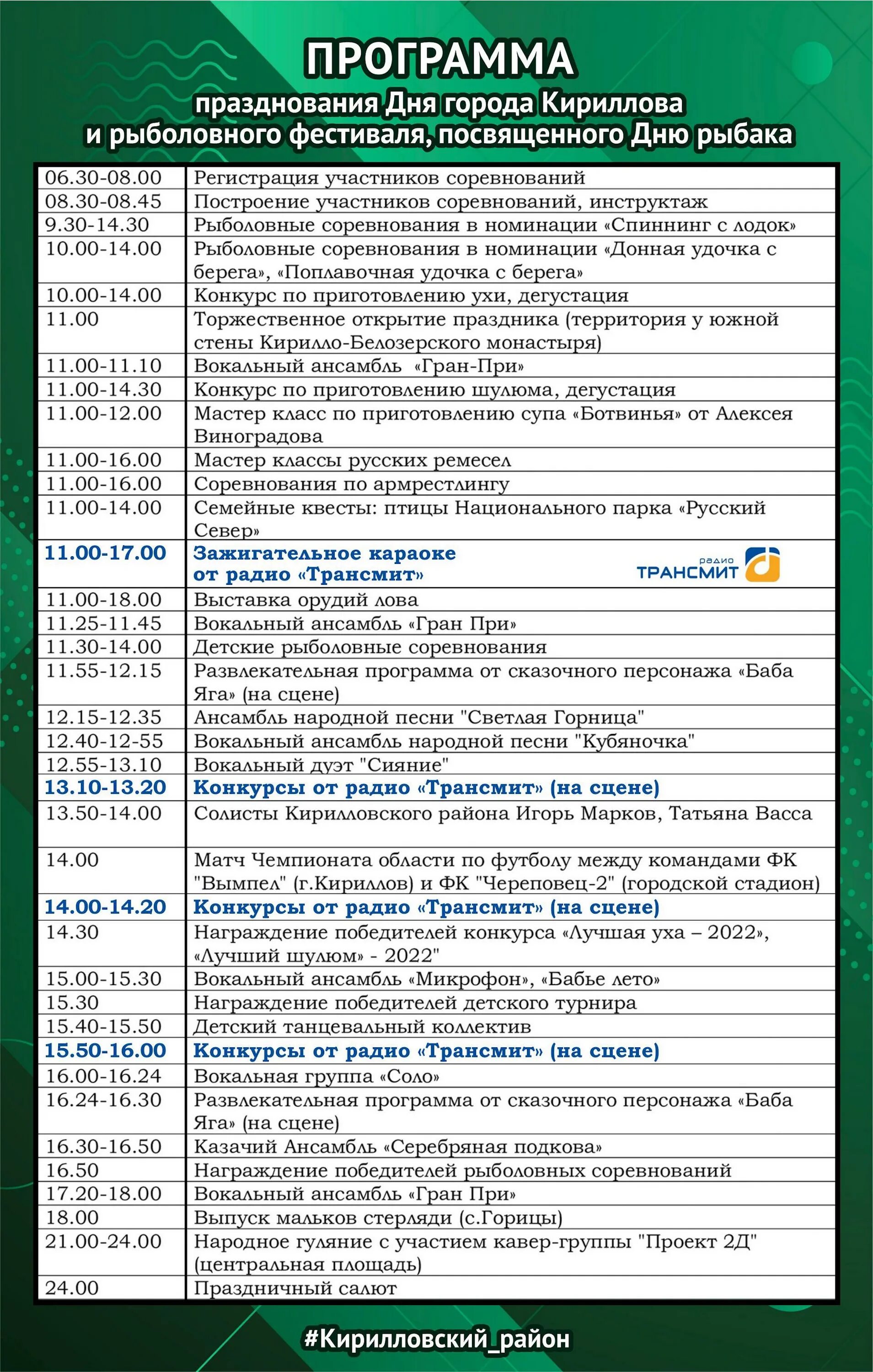 День рыбака программа. Расписание Кириллов Череповец. Афиша день города. День рыбака афиша. Расписание автобусов череповец кириллов