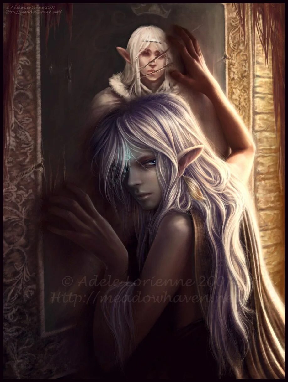 Арт поцелуй драгон эйдж. Светлая и темная девушки. Дроу и светлый эльф. Две девушки держатся за руки арт. Аниме ангел.