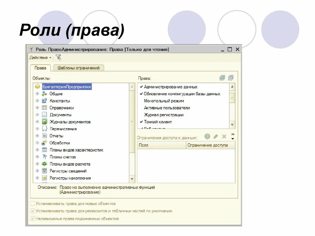 Роли доступа пользователя. Роли в 1с. 1с предприятие администрирование. Список ролей и прав в 1с.