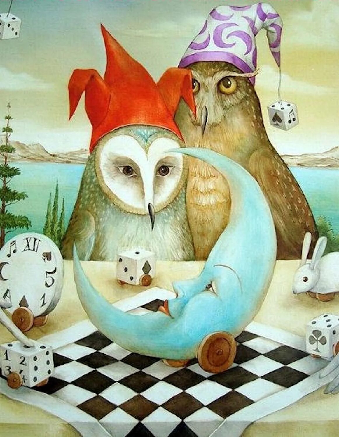 Сова клоун. Agnes boulloche. agnes boulloche иллюстрации. сюрреалистическая живопись сова. сова в живописи сюрреализм.