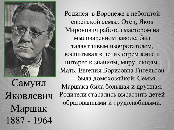 Биография самуила яковлевича маршака для 3 класса. География Самуила Яковлевича Маршака. География Самуила Яковлевича Маршака 3 класс.