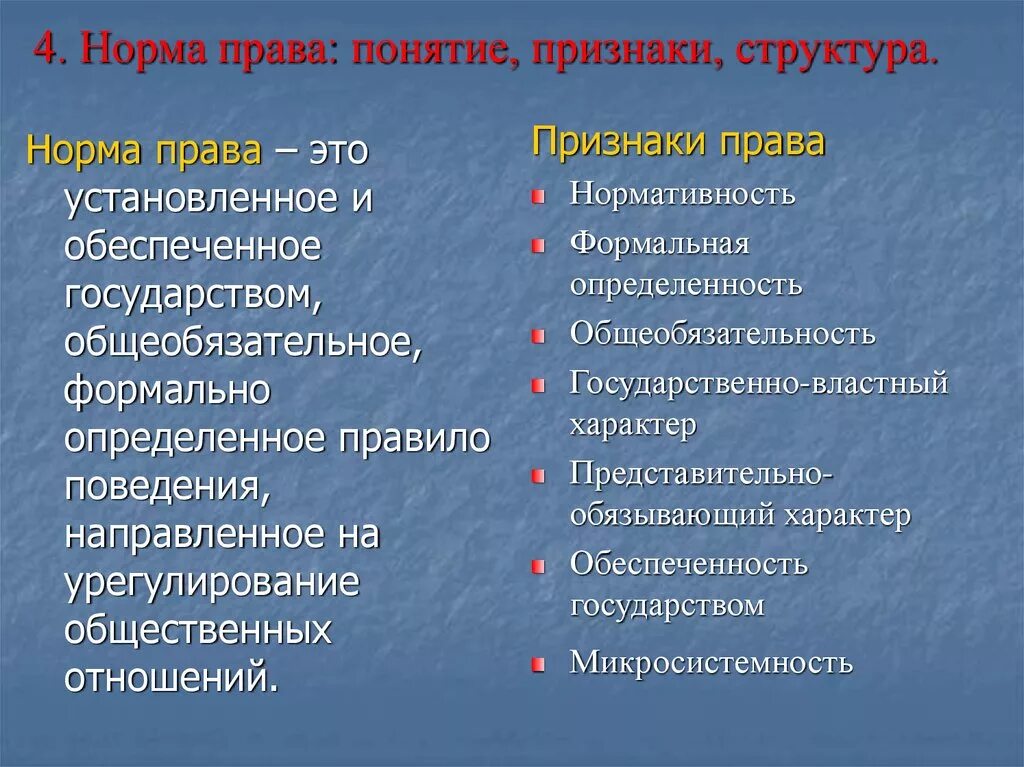 Признаки характеризующие правовую норму