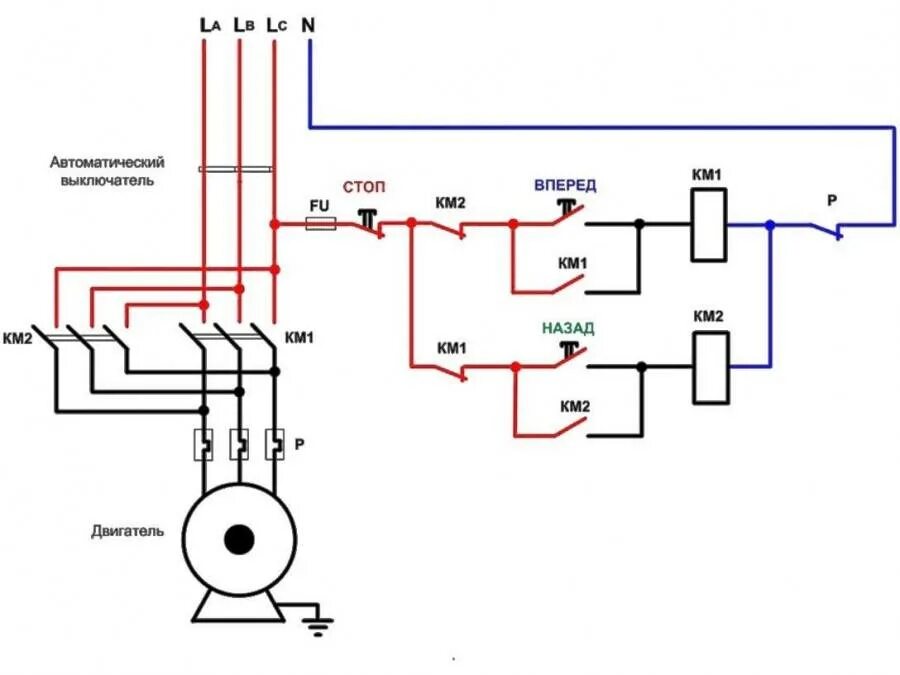 Реверсивная схема подключения магнитного пускателя на 220. Схема подключения реверсивного пускателя 220. Схема реверса магнитного пускателя 220в. Схема включения реверсивного магнитного пускателя.
