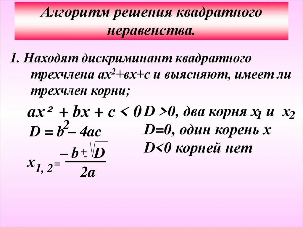 Трехчлены 9 класс. Решение неравенств через дискриминант. Решение квадратных неравенств дискриминант. Решение неравенств дис. Решение неравенств с дискриминантом.