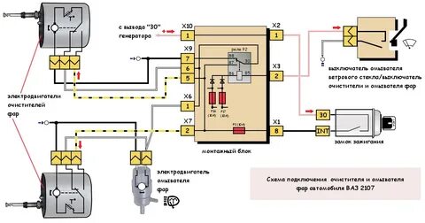 Схема подключения дворников на фары ваз 2107