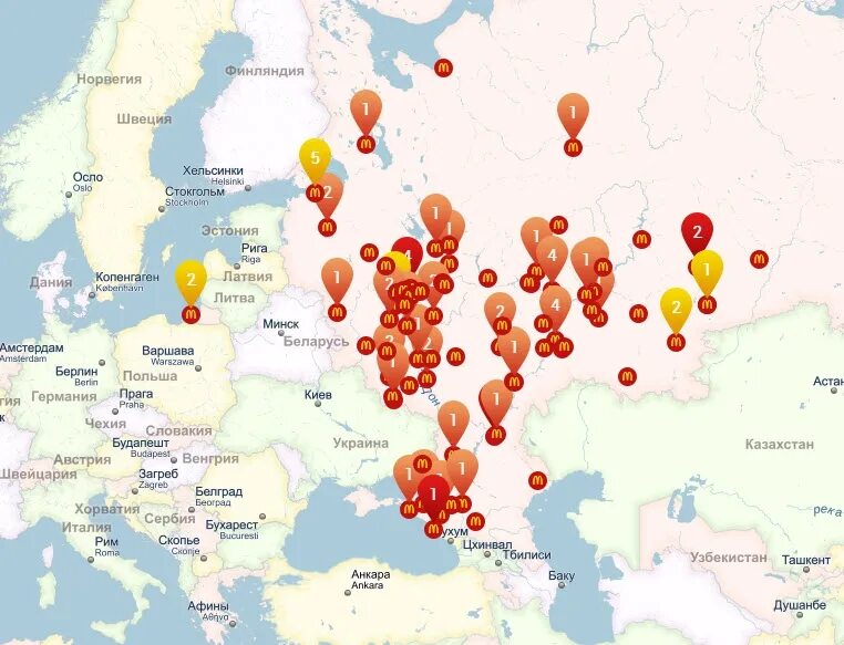 Макдональдс точки на карте России. Карта макдональдс в России. Карта ресторанов макдональдс в мире. Сеть макдональдс в мире на карте.