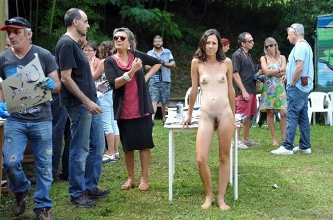Embarrassed nude in public.