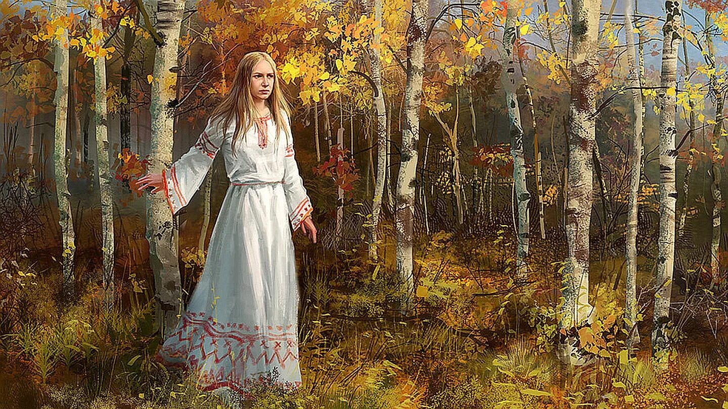 Картина девушка в лесу. Осень у славян. Славянская богиня осени. Славянская девушка в лесу. Олицетворение осени