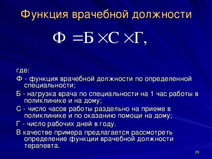 Расчет врачебной функции. Расчет врачебной функции