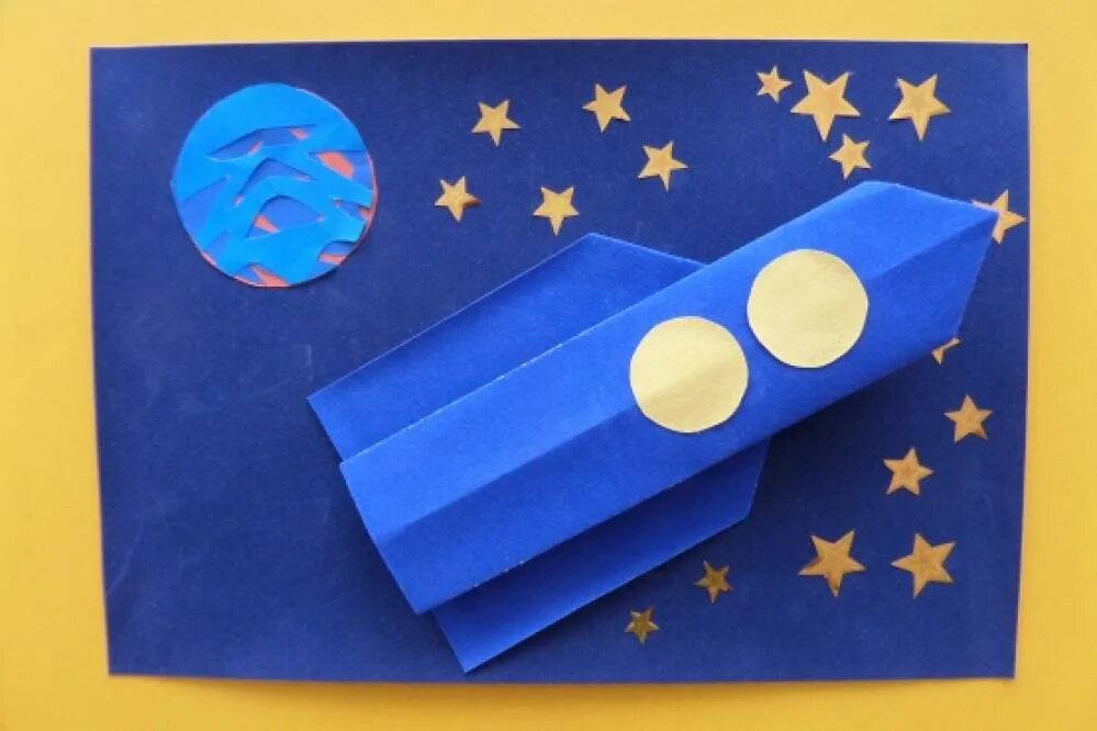 Оригами ко дню космонавтики в детском саду. Поделка ко Дню космонавтики. Аппликация ко Дню космонавтики.