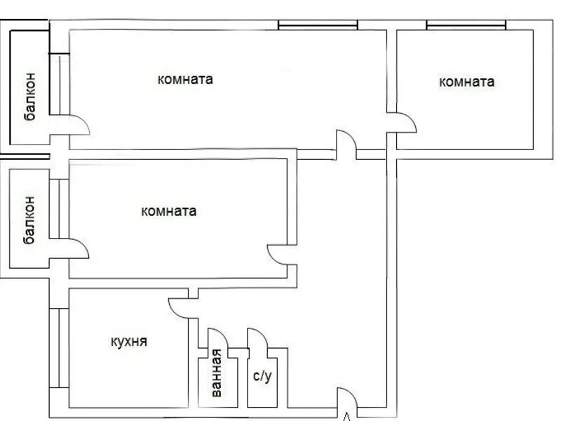 Квартира 58 кв м планировка 3х комнатная. Планировка 3х комнатной квартиры чертеж. Планировка трехкомнатной квартиры схема. Чертеж трехкомнатной квартиры.