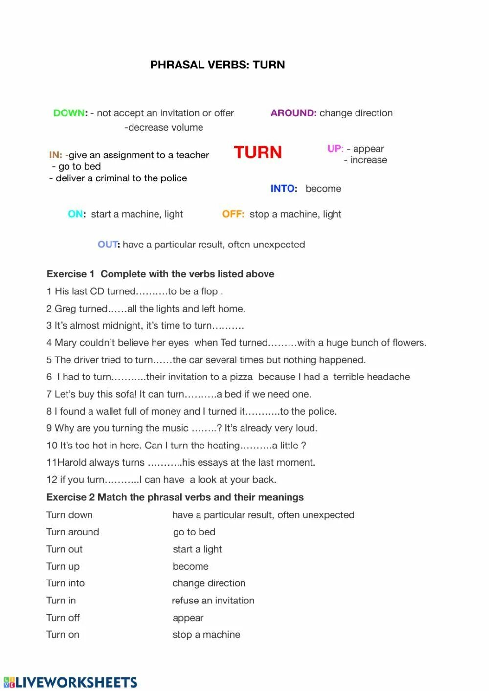 Фразовый глагол turn Worksheets. Фразовые глаголы в английском языке. Фразовые глаголы с глаголом turn. Turned Фразовый глагол.