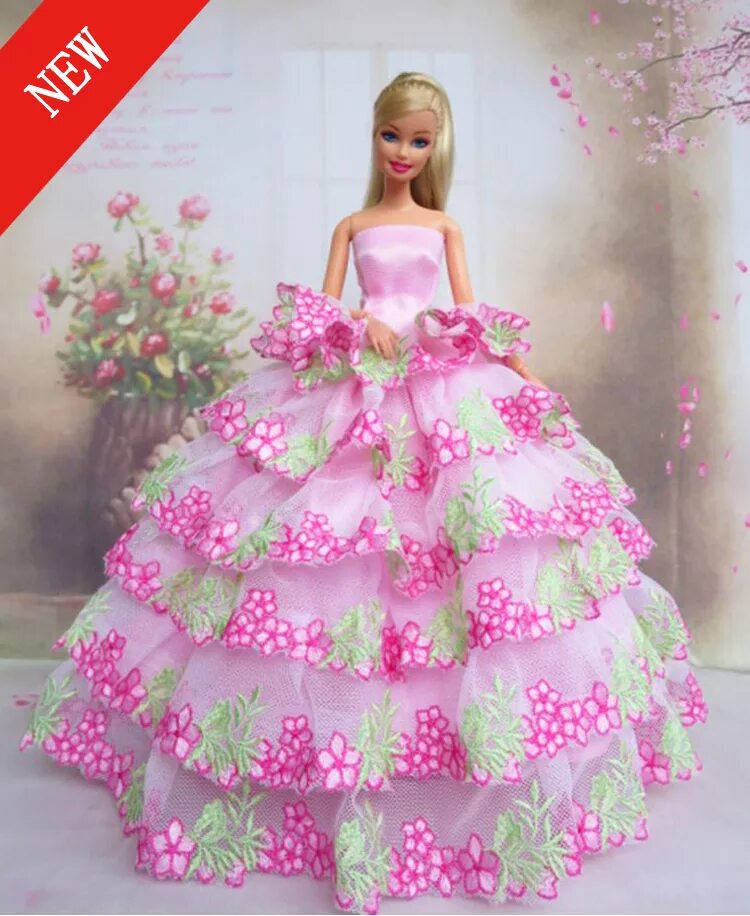 Платье для куколки. Кукла Barbie Pink Gown. Нарядные платья для кукол. Куклы в пышных платьях. Красивые кукольные платья.