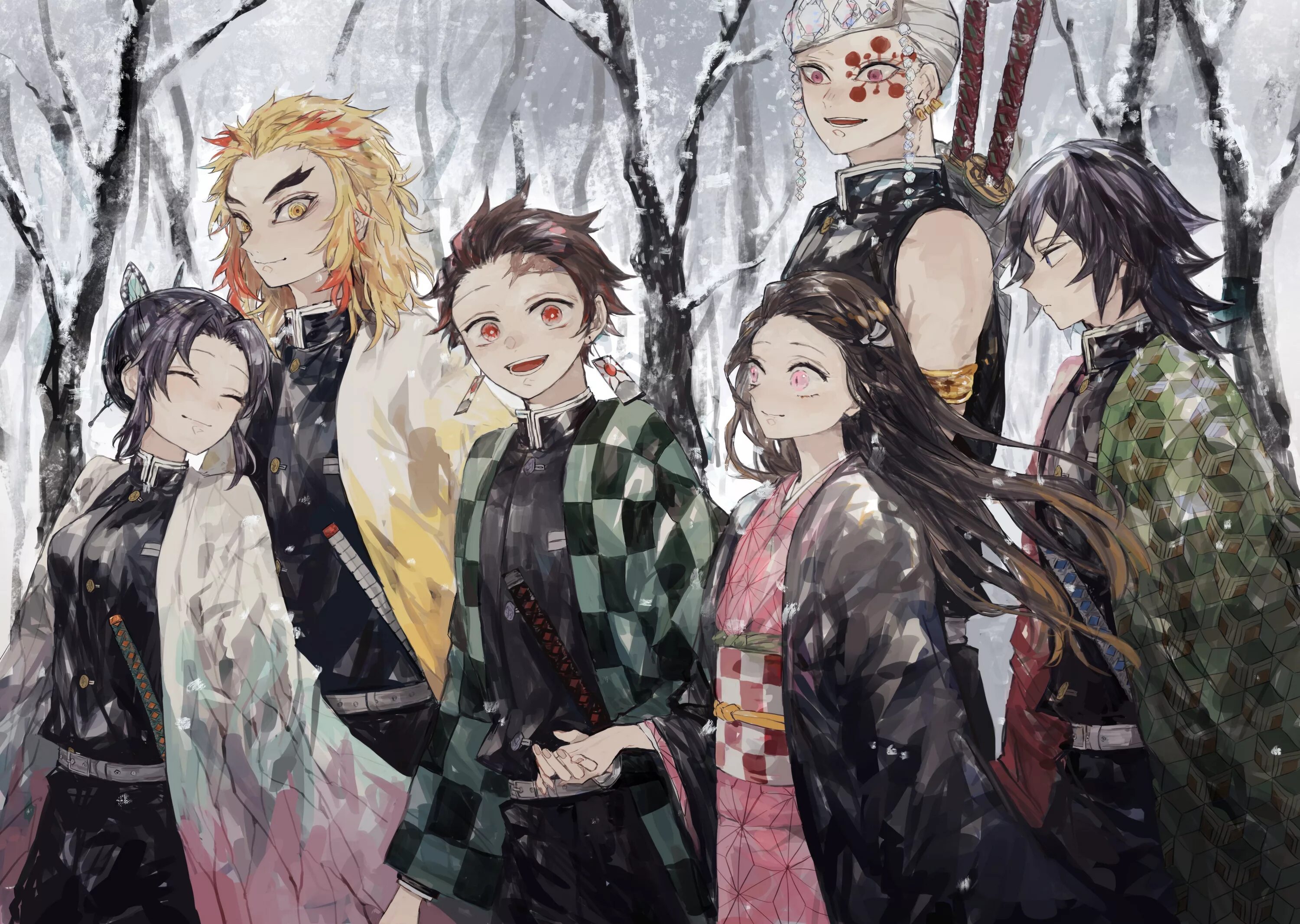 Гарем танджиро. Демон Slayer Kimetsu. Ренгоку и Незуко.