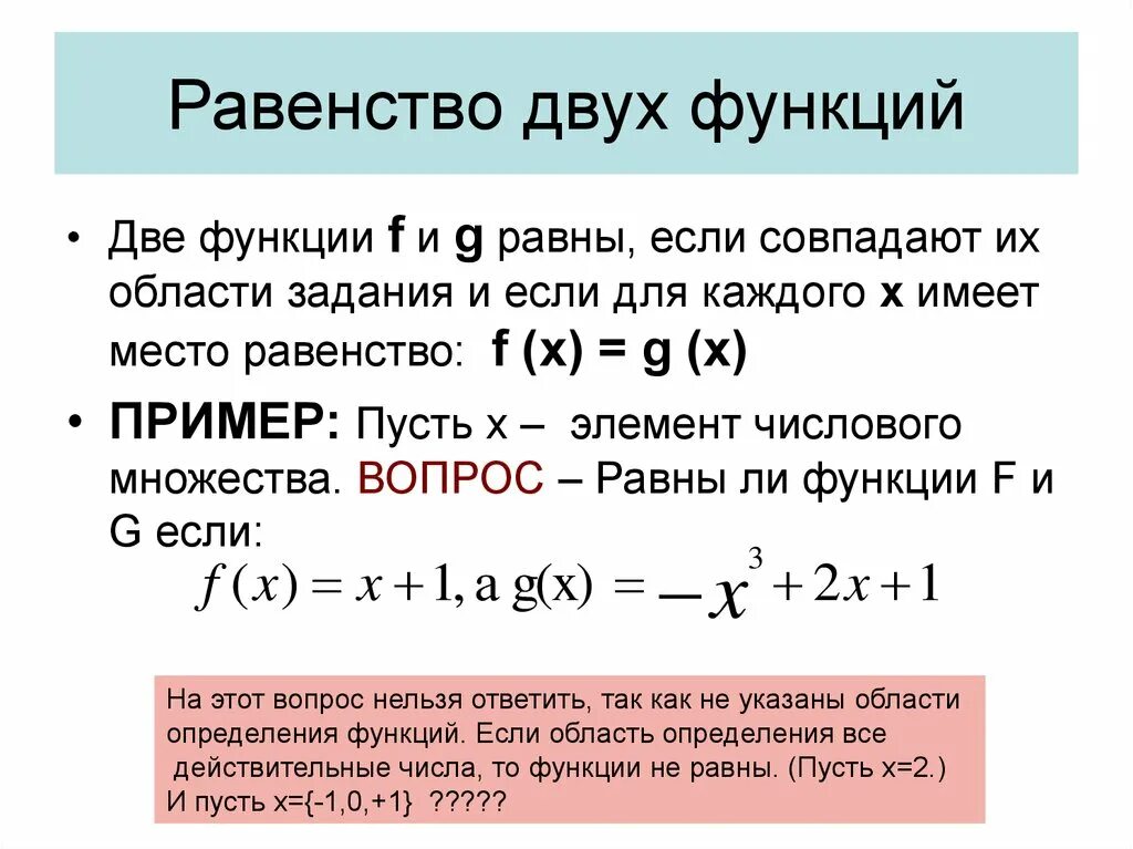 Функция равна. Равенство двух функций. Две функции равны. Две функции называются равными.