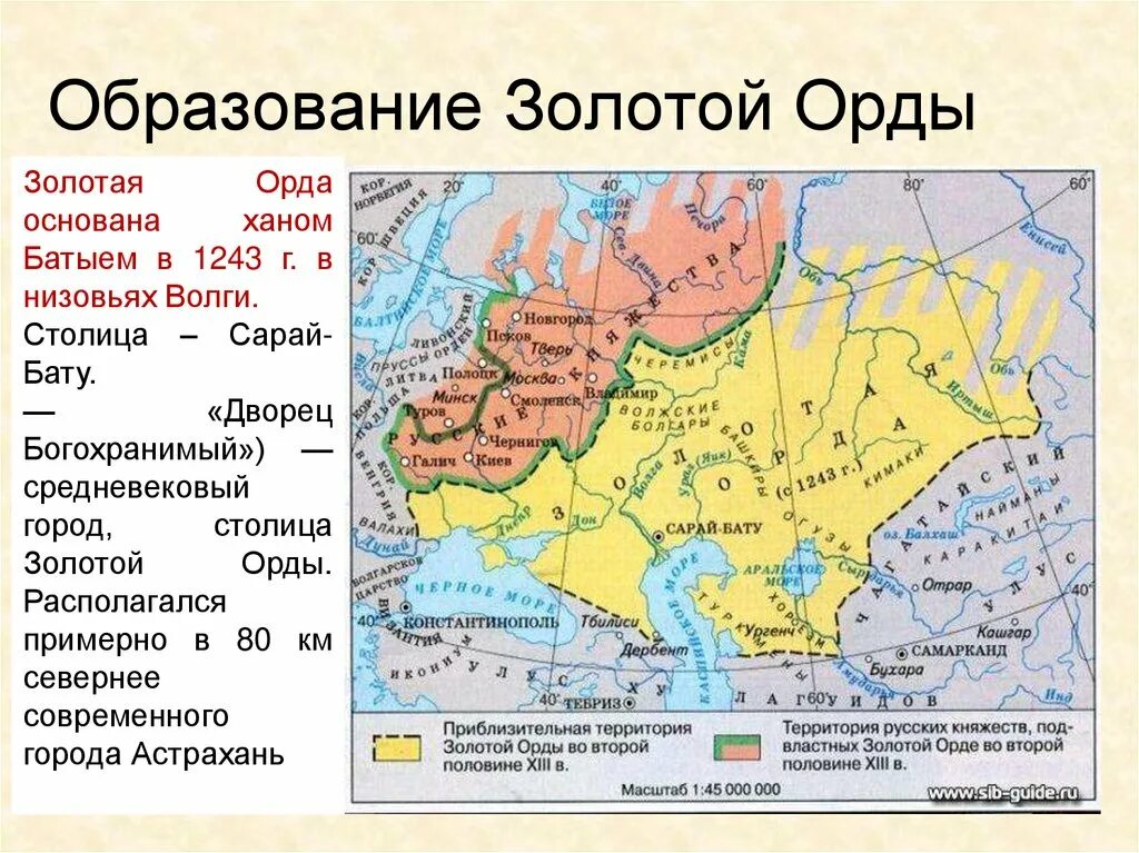 6 русь и орда. Образование государства Золотая Орда. Образование золотой орды 1242-1243. Карта золотой орды и Руси 13 век. Золотая Орда карта территории.