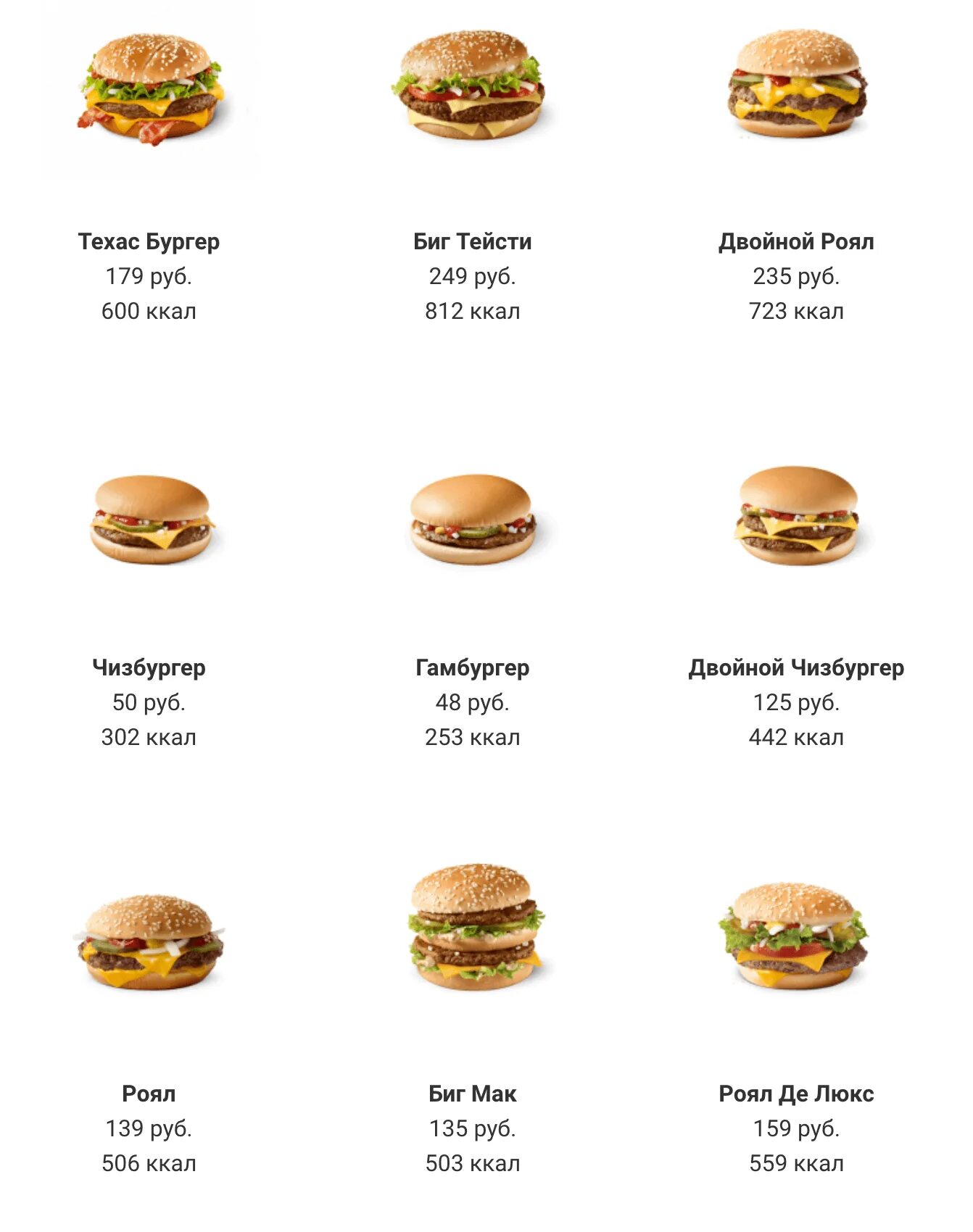 Макдональдс меню