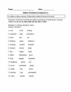 Suffixes worksheets