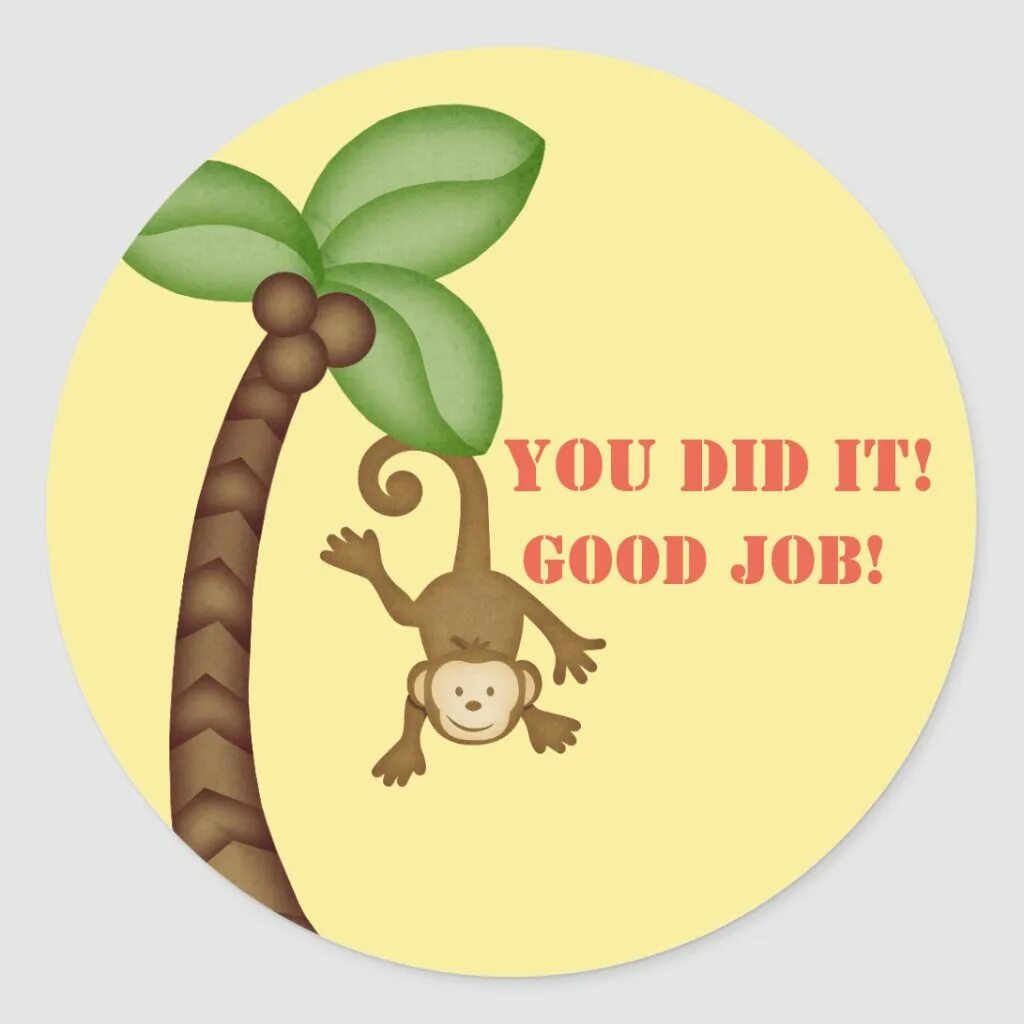 Does is good. Стикер good job. Картинка good job. Стикер обезьяна. Стикеры для детей Welldone.