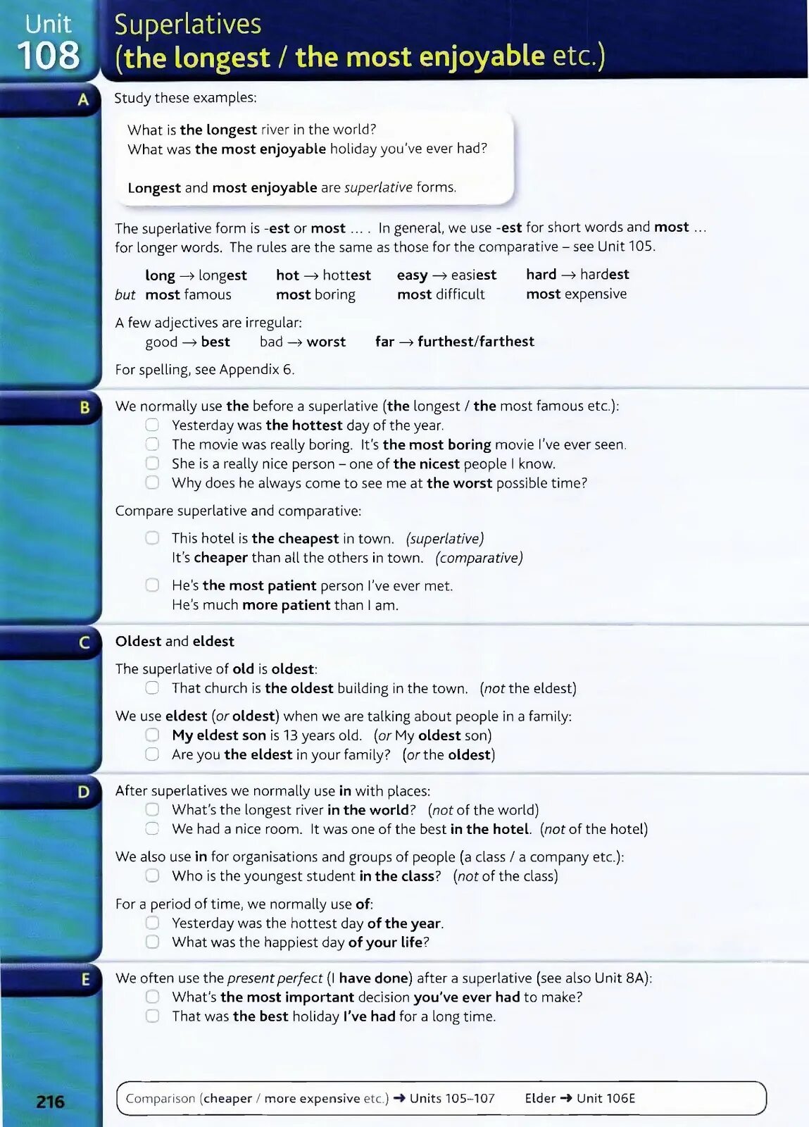 Unit 105. English_Grammar_in_use_4th Intermediate. Superlative (the longest the most enjoyable etc). Unit 105 Comparison. Raymond Murphy Unit 105 conditionals.