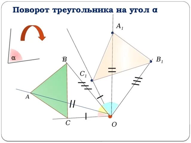 Поворот треугольника на угол а. Поворот фигуры. Построение поворота треугольника. Поворот треугольника геометрия. Повернуть на 60 градусов