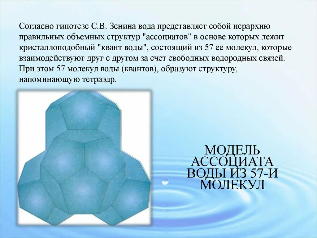 Квант воды. Модель ассоциата воды. Зенин структура воды. Кристаллоподобный Квант воды. При 1 вода представляет собой