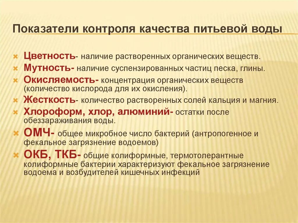 Основные показатели контроля