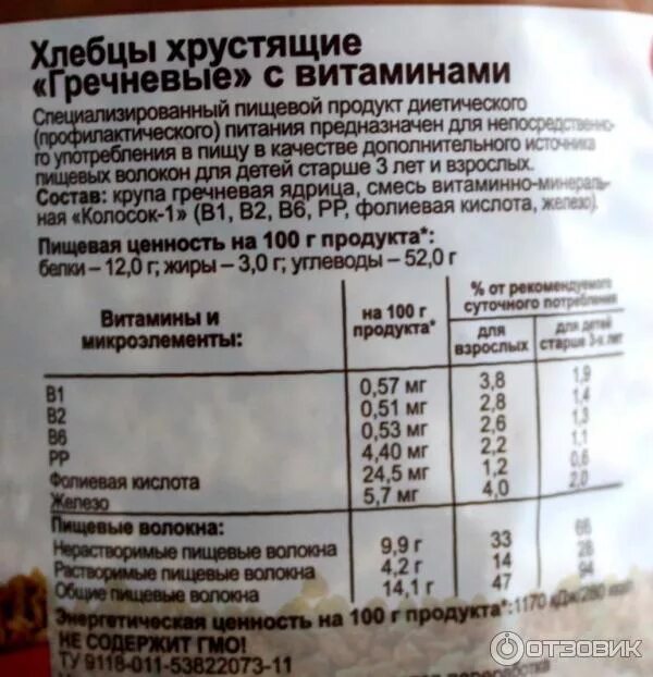 Сколько калорий в хлебцах гречневых