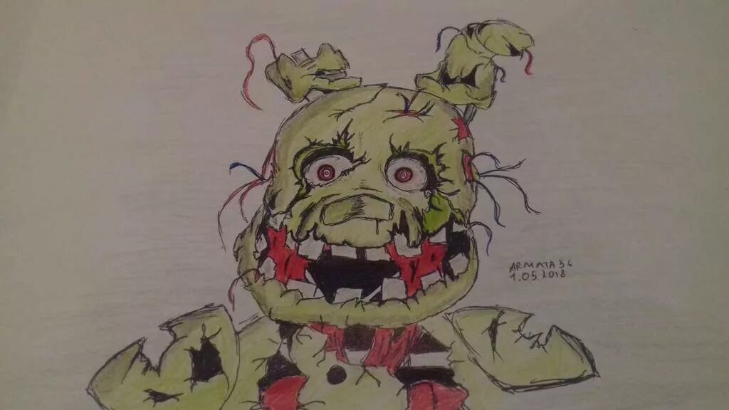 Убитый спрингтрап. Рисунки спрингтрапа. СПРИНГТРАП рисунок. Springtrap нарисовать. СПРИНГТРАП ФНАФ голова.