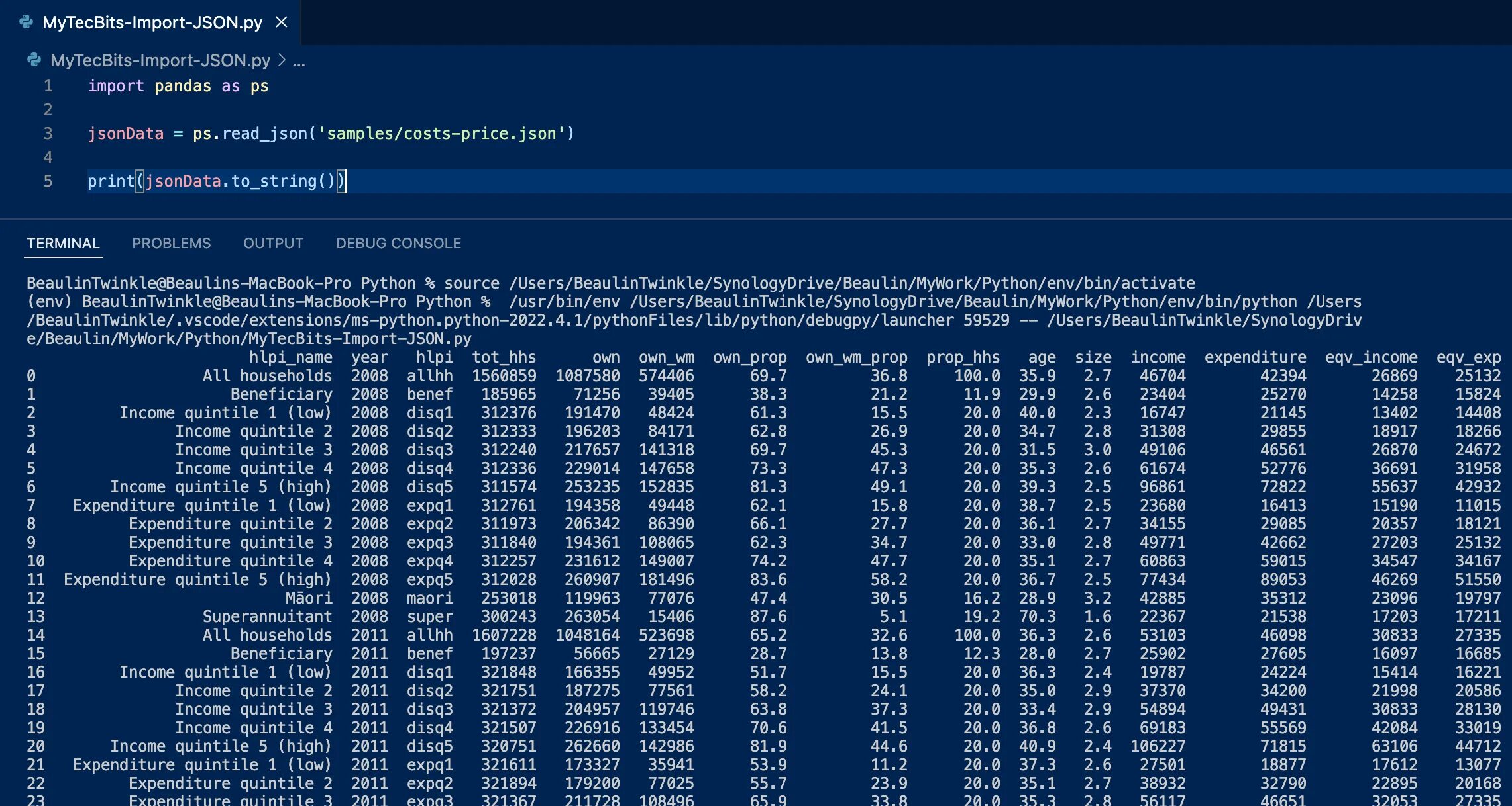 Filters json