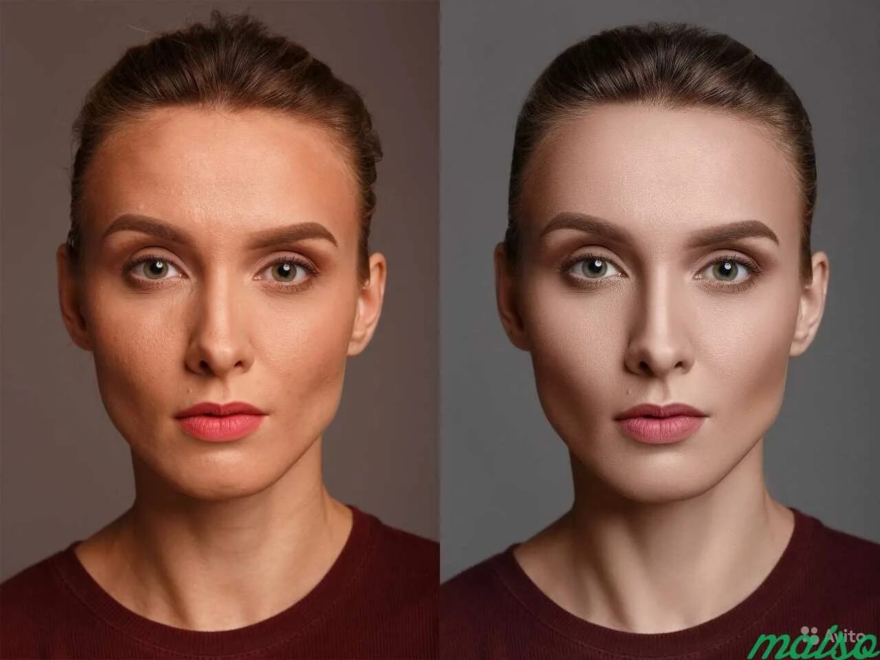 Модель макияж. Женское лицо анфас. Лицо для обработки. Фото для ретуши.