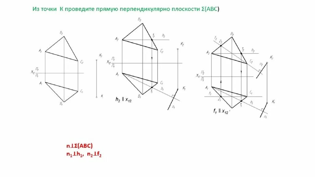 Принадлежность точки плоскости. Принадлежность точки и линии плоскости. Принадлежность точки плоскости заданной следами. Построить следы плоскости заданной треугольником.