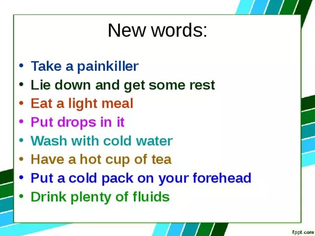 Get some rest. Lie down and get some rest. Put Drops in it. Take some rest. Put drops