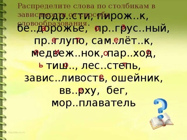 Распределение слов по столбикам. Распределить слова по столбикам. Распредели слова по столбикам. Распределите слова в зависимости от способа словообразования.