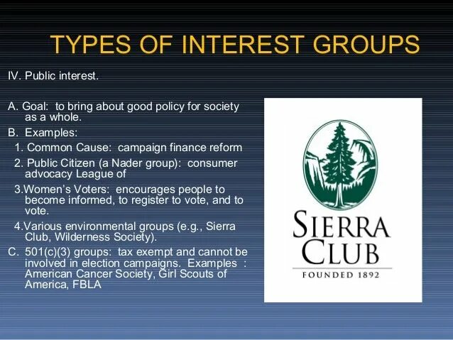 Interest Club. Sample Groups. AP gov. American interest Groups.
