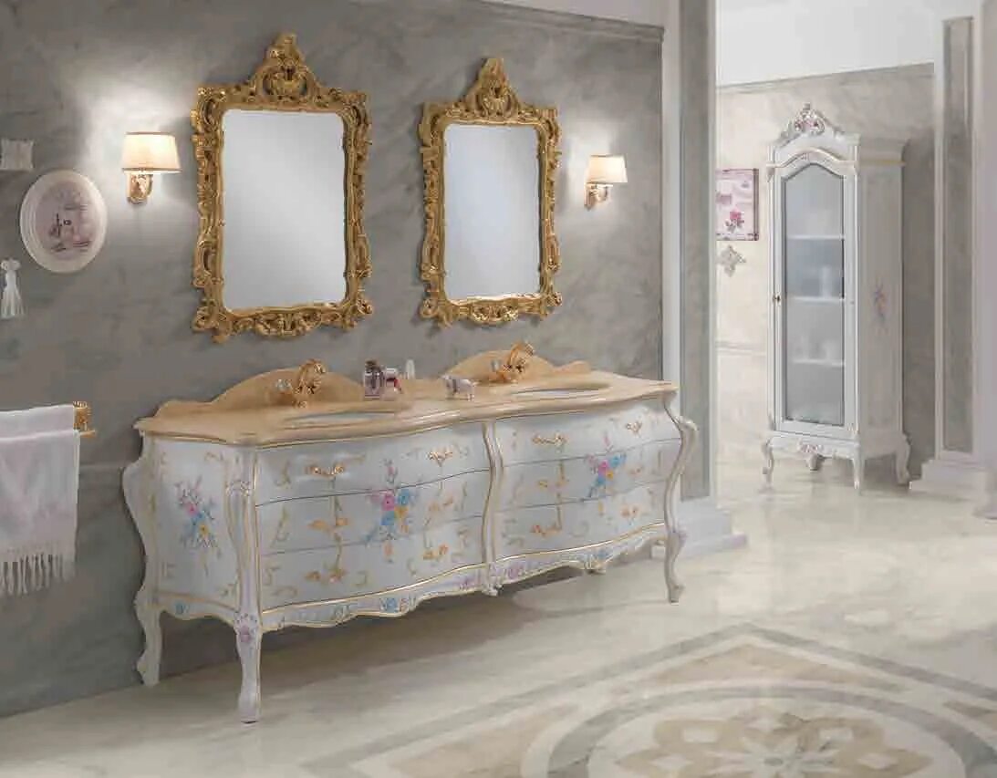 La Fenice 90 мебель для ванной. Fenice Italia, коллекция Gold. Ванная в стиле Барокко. Ванная комната в стиле Барокко.