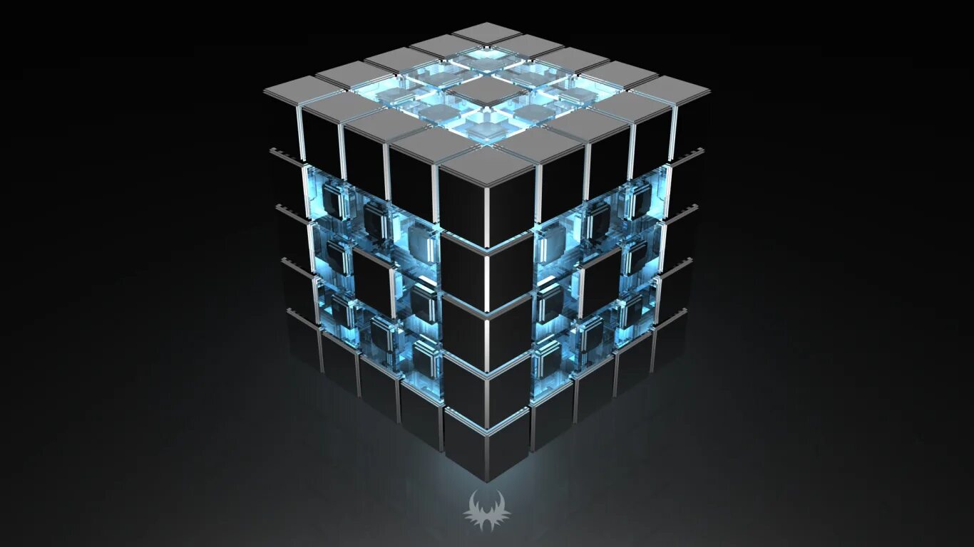 Четырёхмерный кубик Рубика. Трёхмерный куб. Кубик d3. Синий куб.