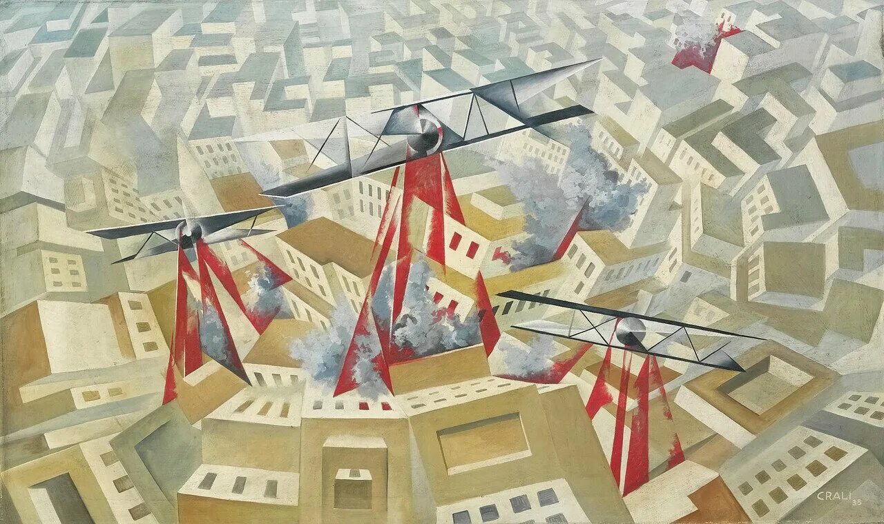 Футуризм 20 в. Аэроживопись маринетти. итальянский футуризм туллио крали. &quot;городская бомбардировка&quot;, туллио крали (1935). туллио крали — итальянский художник — футурист.