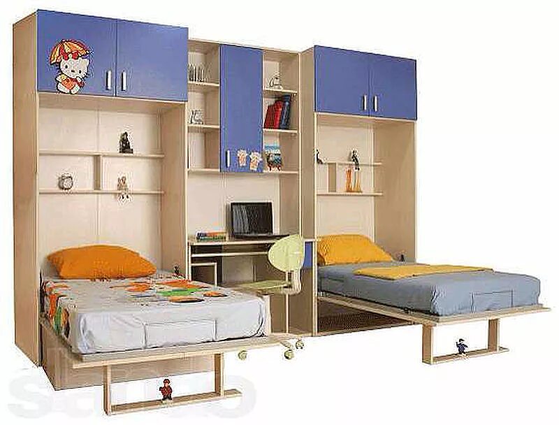 «Трансформер м/мебель» комплект - 2. Кровать трансформер для двоих детей. Детская мебель трансформер для двоих. Детская стенка с откидной кроватью. Купить детскую для двоих