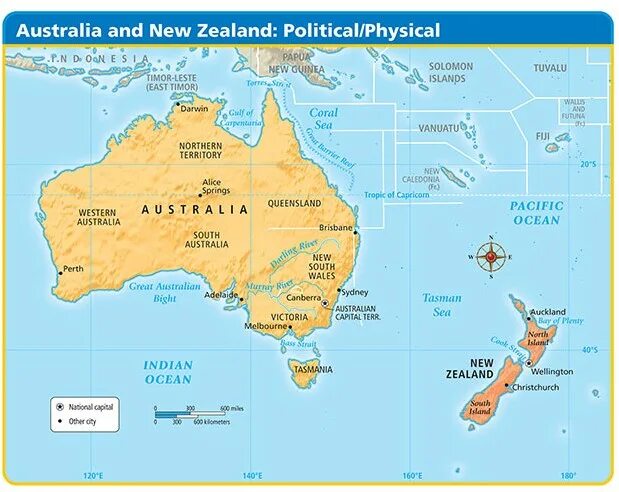 На карте океанов новую зеландию. Карта Австралии и новой Зеландии.