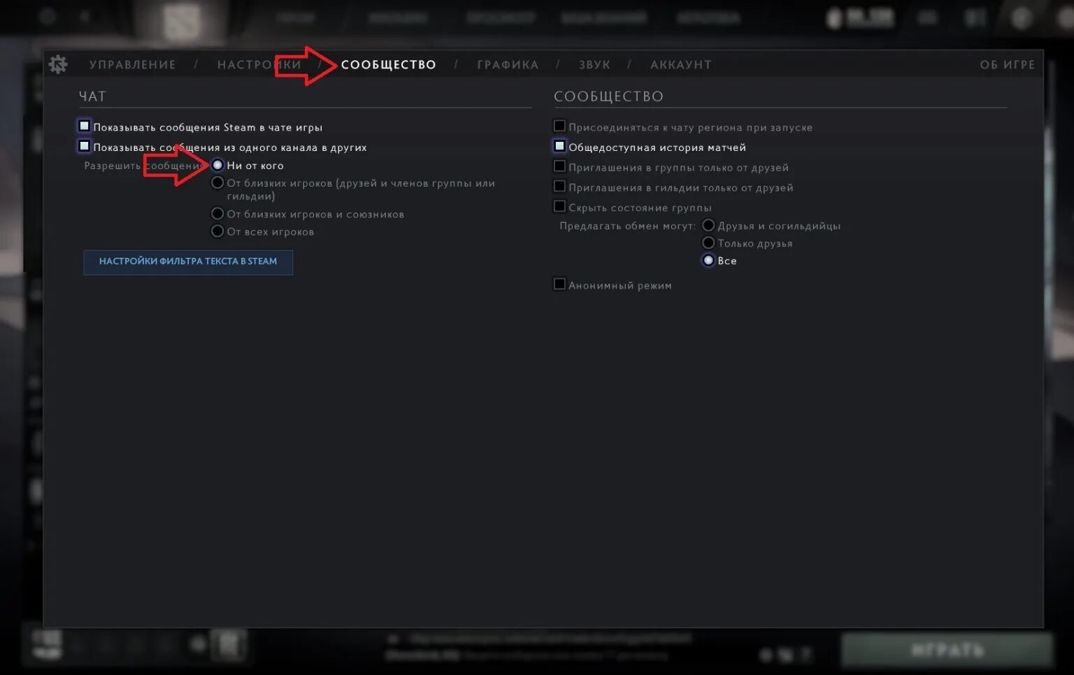 Включить общедоступную историю матчей в настройках игры. Пати в доте. Как в доте поставить чтобы не попадались пати. Как отключить пати в дота 2. Как в доте не попадаться с пати.