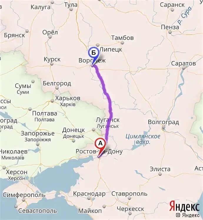 Воронеж до ростова на дону сколько км